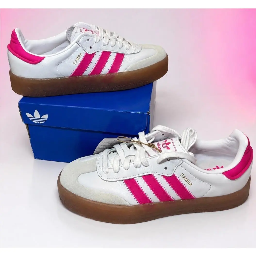 Adidas Samba Sneakers White Hot Pink Gum Sole Lace-up Shoes