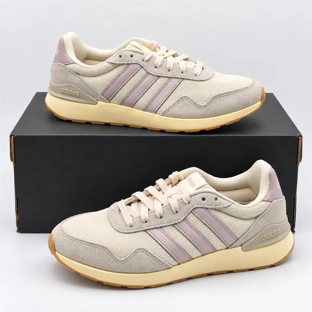 Adidas Run 60s 4.0 Womens Cream Purple Retro Suede Sneakers JR7484