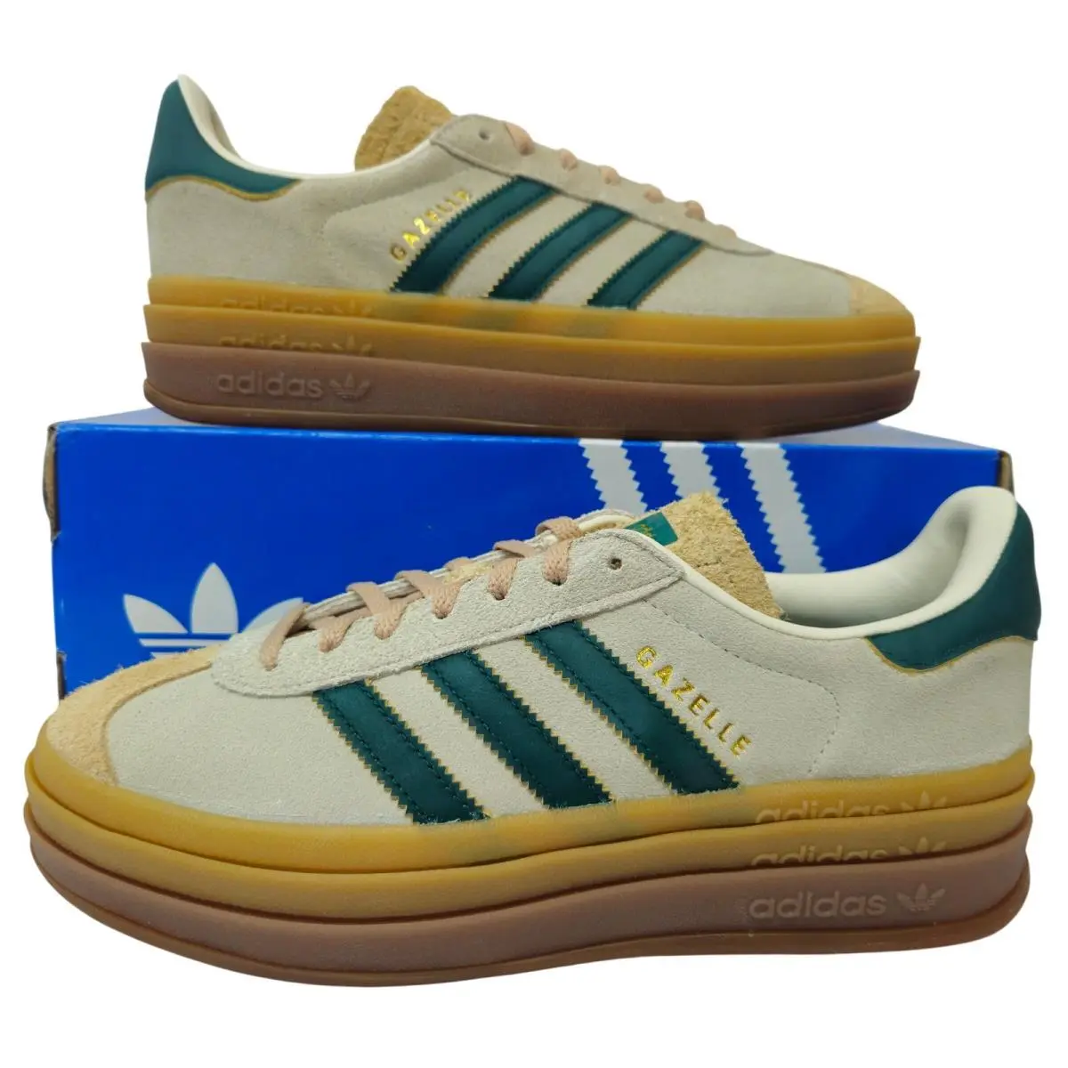 Adidas shoes - Gazelle Bold - Gazelle Bold - ID7056 - Cream White / Green / Beige 7
