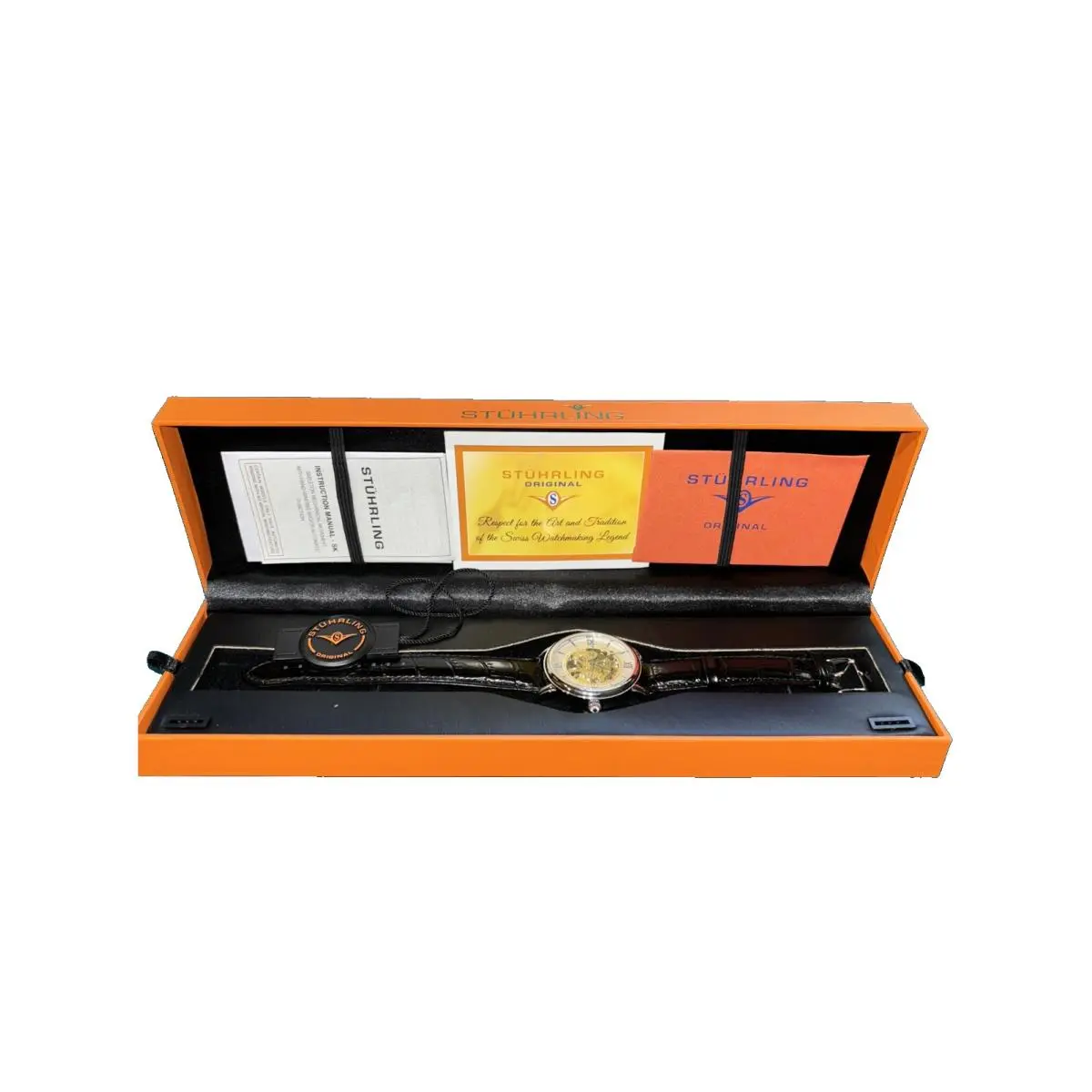 Stuhrling 458G2.33152 Mens 40mm Skeleton Mechanical Watch Box by Stührling