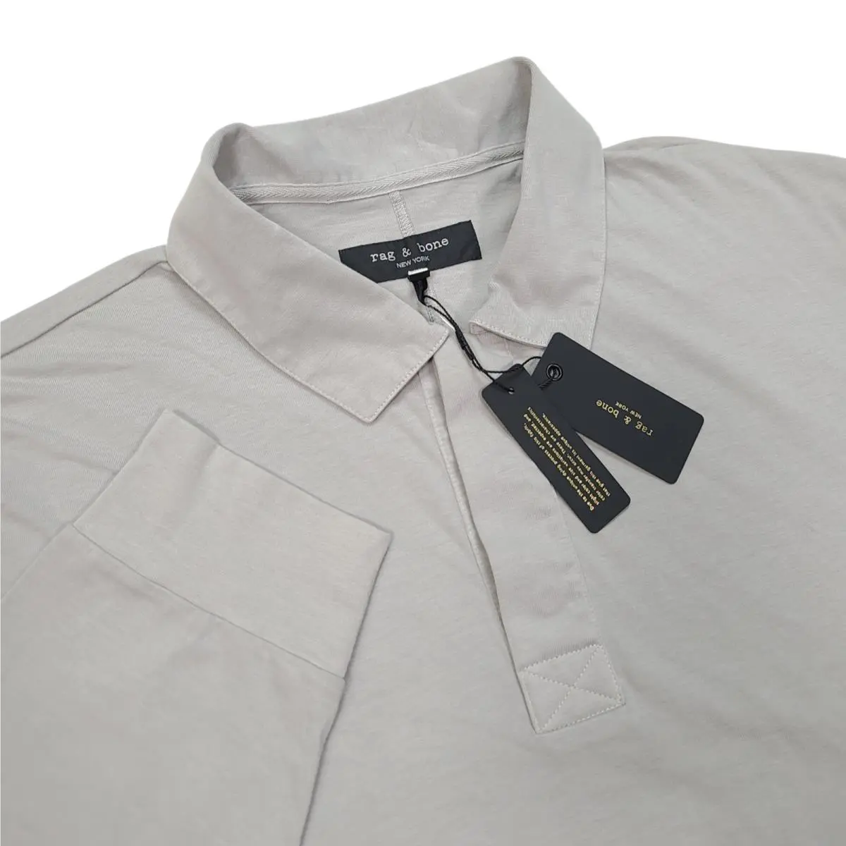 Rag Bone Mens Medium Large Tomas Washed Rugby Polo Shirt Long Sleeve Gray by Rag & Bone
