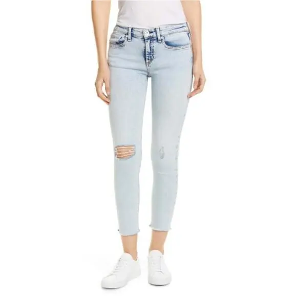 Rag Bone Womens Ankle Skinny Mid Rise Distressed Jeans Fray Hem Sz 30 by Rag & Bone