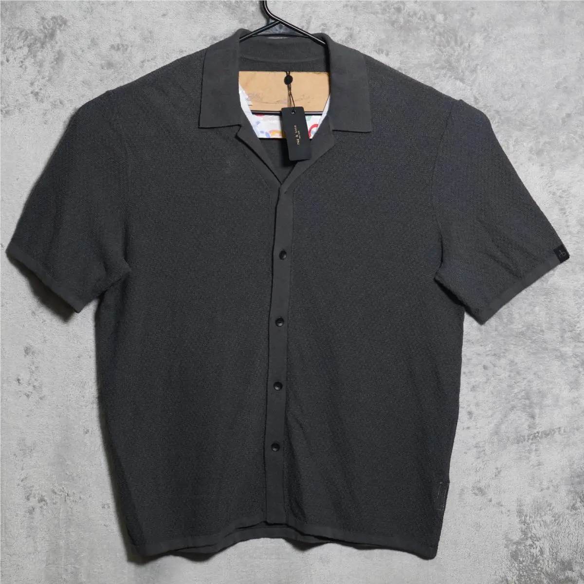 Rag Bone Shirt Mens XL Dark Grey Zig Zag Avery Zuma Toweling Button Up Preppy by Rag & Bone