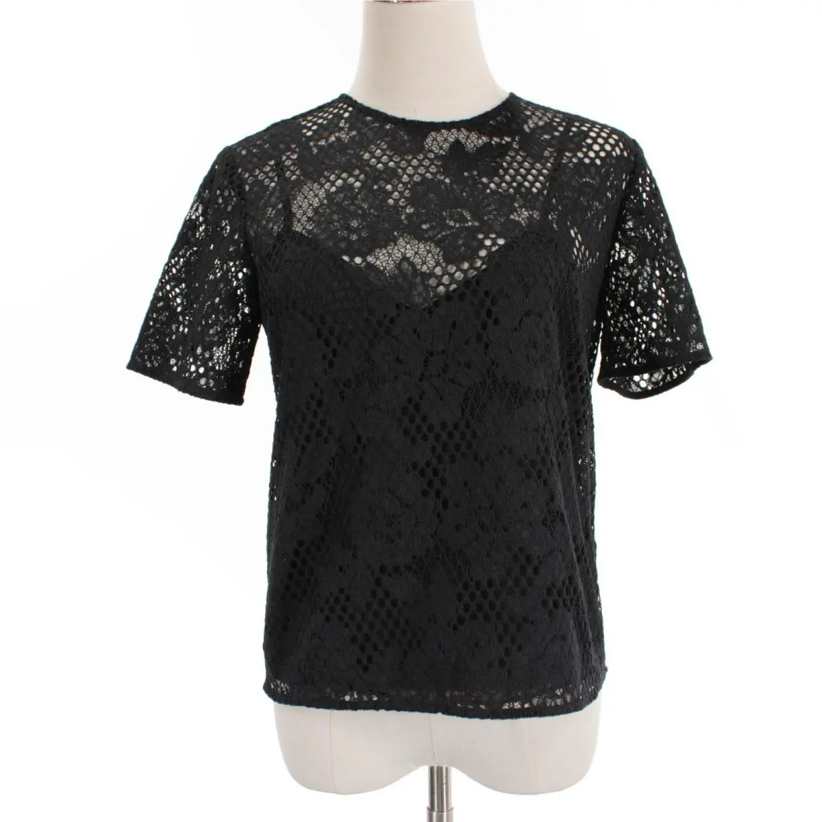 Rag Bone Sammie Short Sleeve Lace Top Size XS in Black Polyester Blend by Rag & Bone