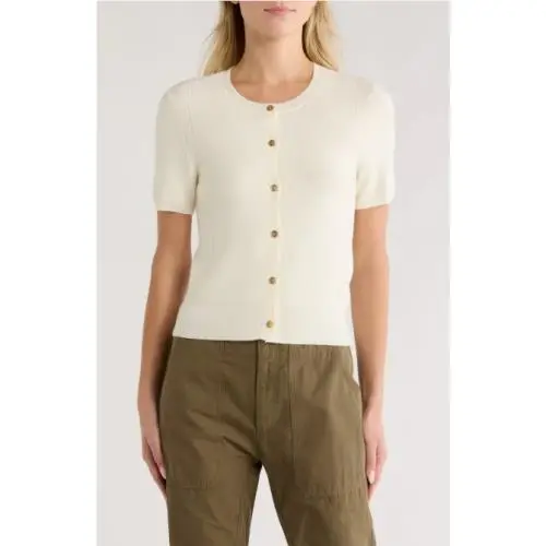 Rag Bone Michal Short Sleeve Crop Cardigan XS – Button Front Crewneck by Rag & Bone