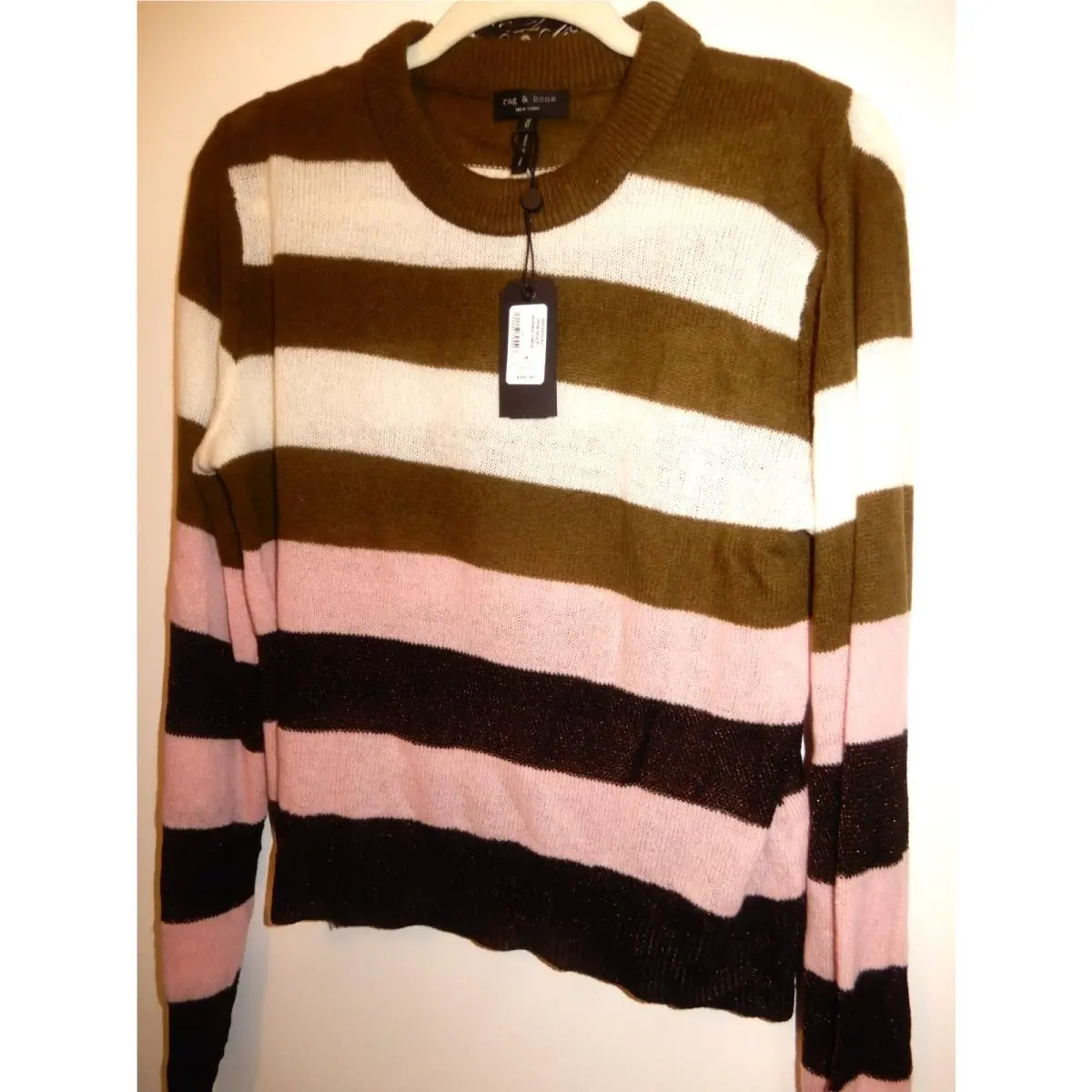 Rag Bone Annika Pink Multi Striped Knit Cashmere Blend Sweater M by Rag & Bone