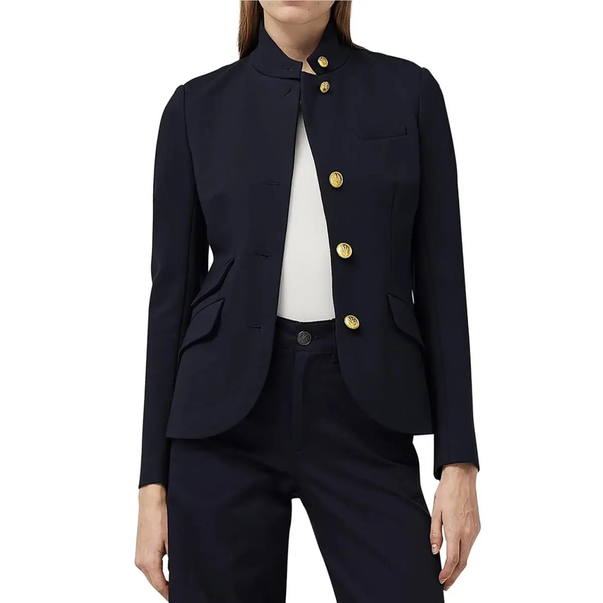 Rag Bone Size 2 Slade Ponte Blazer Salute Navy Blue Gold Button Jacket by Rag & Bone