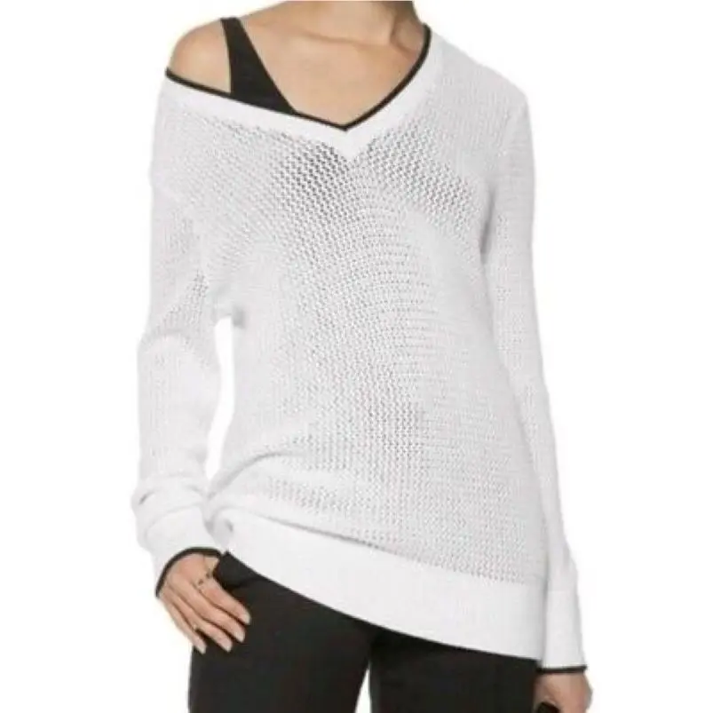 Rag Bone Elizabeth V-neck White Open Knit Long Sweater - Small by Rag & Bone