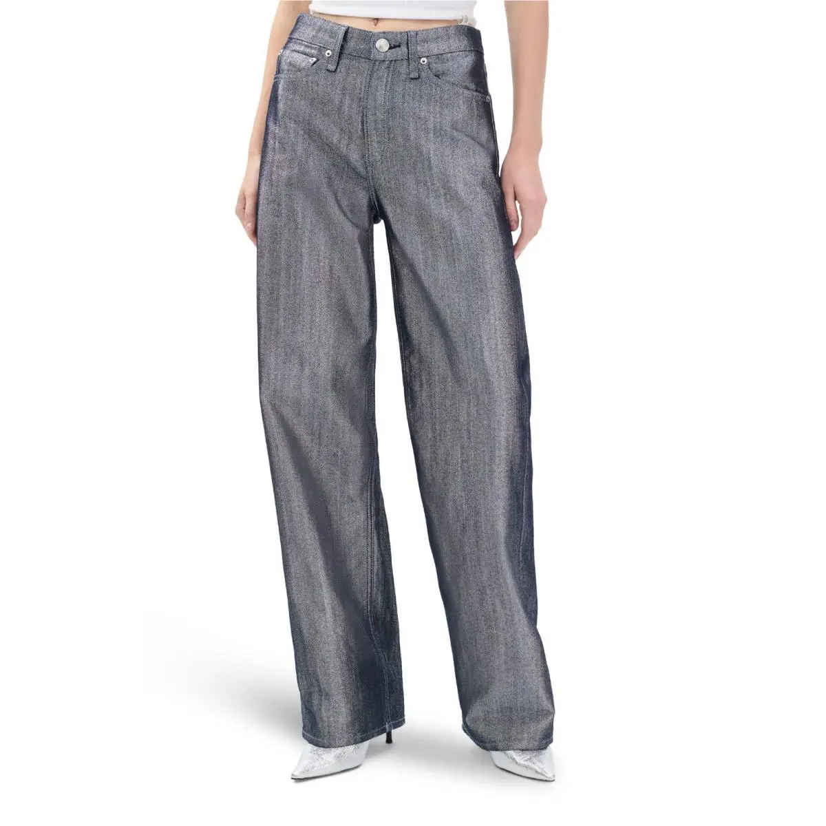 Rag Bone Logan Coated Wide Leg Jeans Indigo Lurex 25 by Rag & Bone