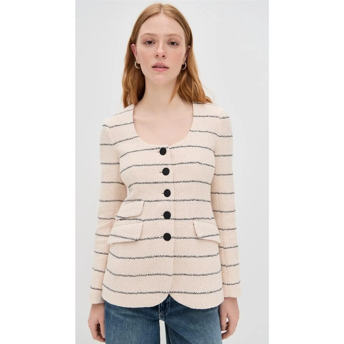 Rag Bone Size 0 Roslyn Tweed Blazer Cream Stripe Scoop Neck Jacket by Rag & Bone