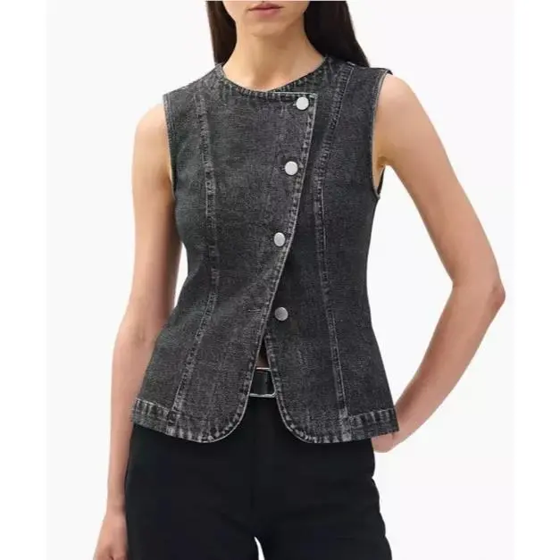 Rag Bone Size 4 Miramar Ponte Olivia Vest Washed Black Digital Print by Rag & Bone