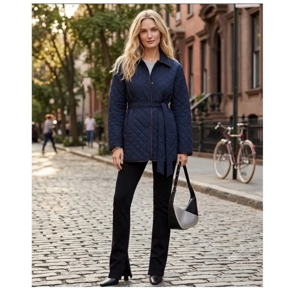 Rag Bone Kelly Short Quilted Jacket Salute Navy Blue Belted RA4N25F0MFL Small by Rag & Bone