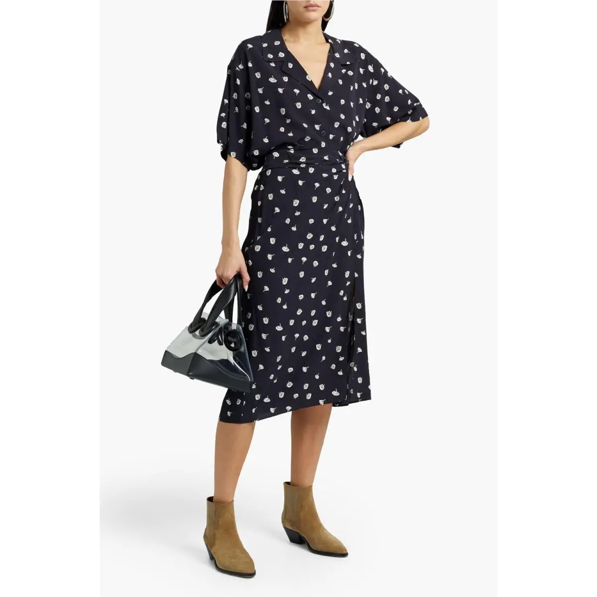 Rag and Bone Skirt Women`s 8 Black Amber Floral-print Midi Skirt Dressy by Rag & Bone