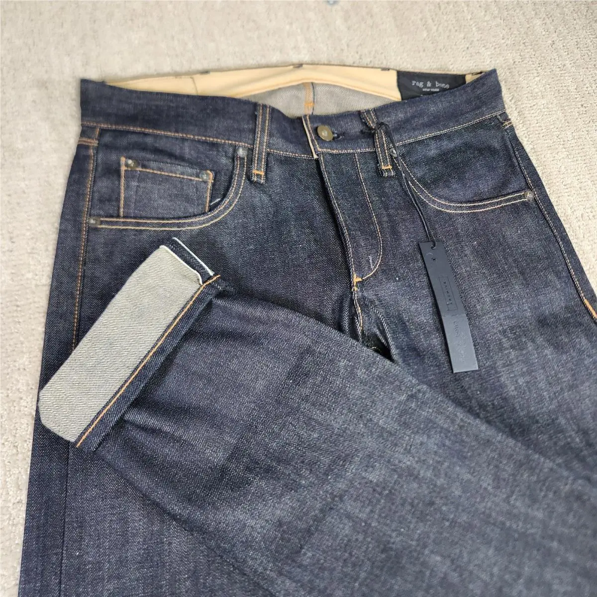 Rag Bone Jeans Men 29x34 Raw Selvedge Japanese Denim Kaihara Dark Indigo by Rag & Bone