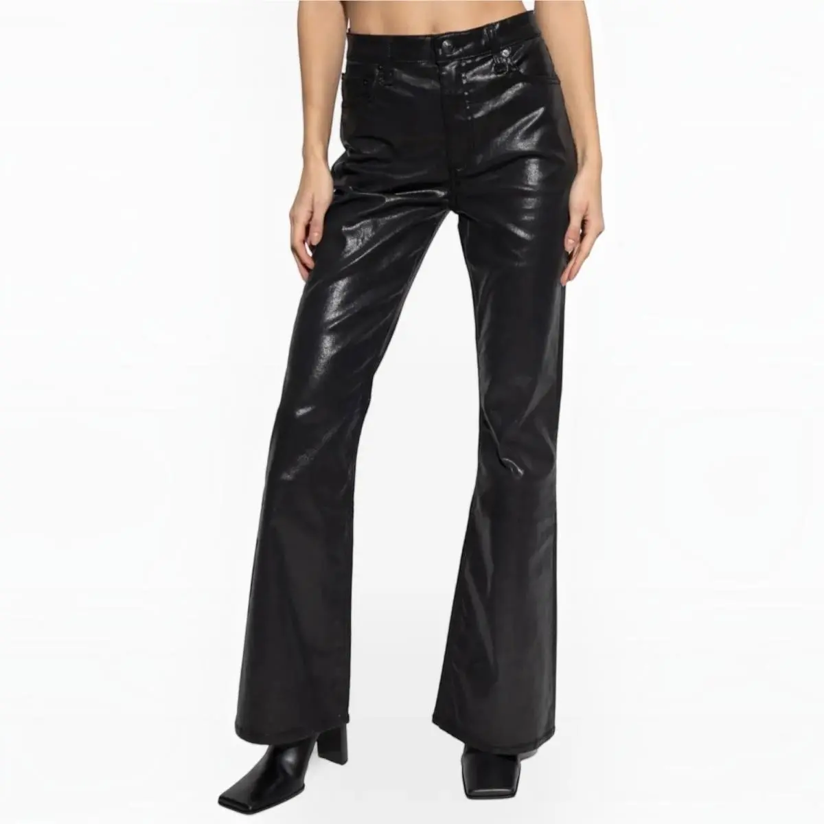 Rag Bone The Dahlia Mid-rise Flare Black Coated Jeans Size 29 by Rag & Bone