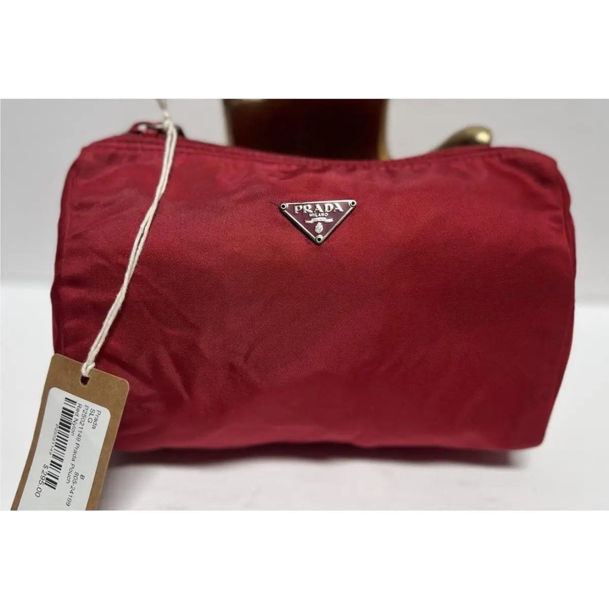 Milano Triangle Logo Red Nylon Cosmetic Clutch Bag Pouch Purse Handbag by Prada