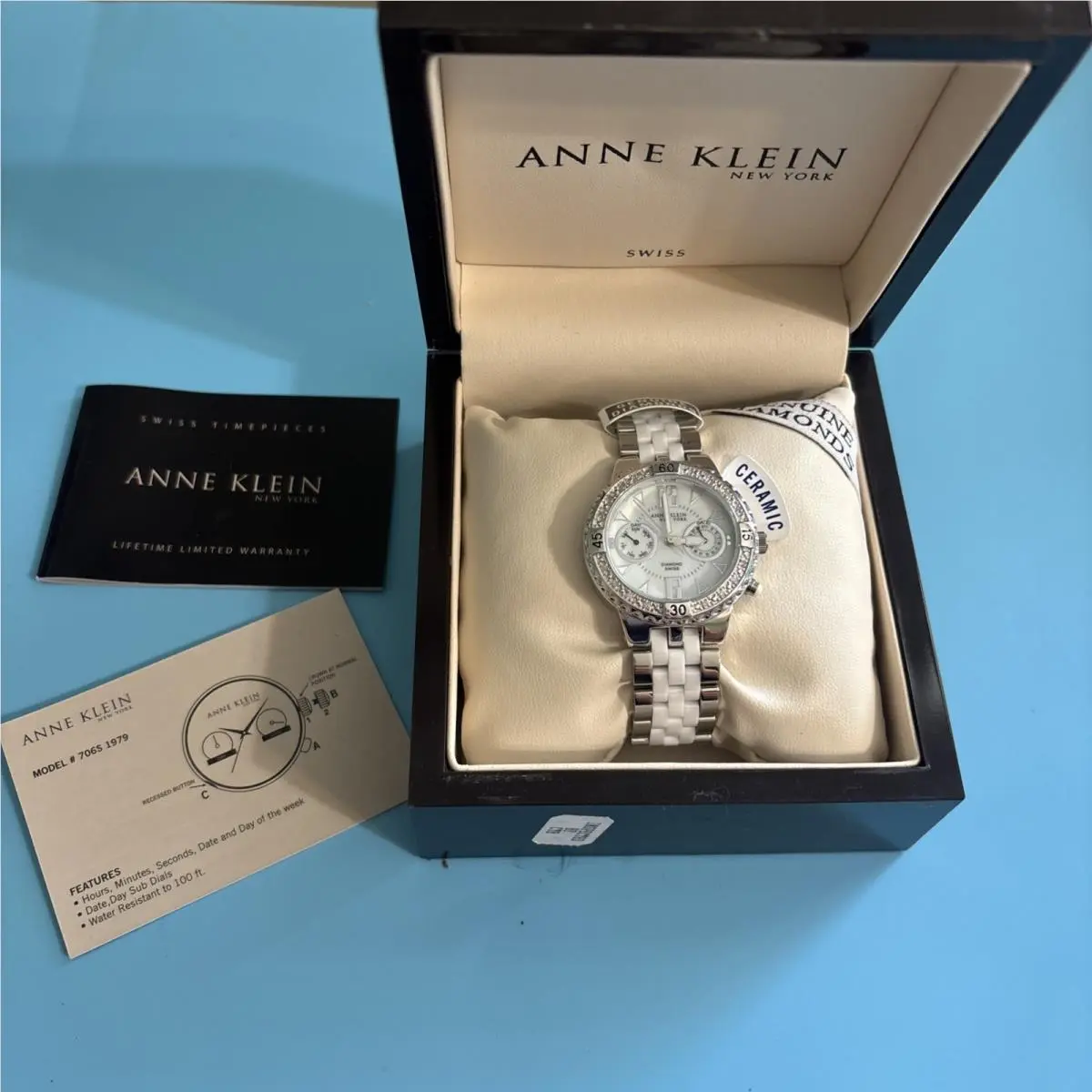 Swiss Timepiece Diamond Ceramic Women’s Watch Bracelet by Anne Klein