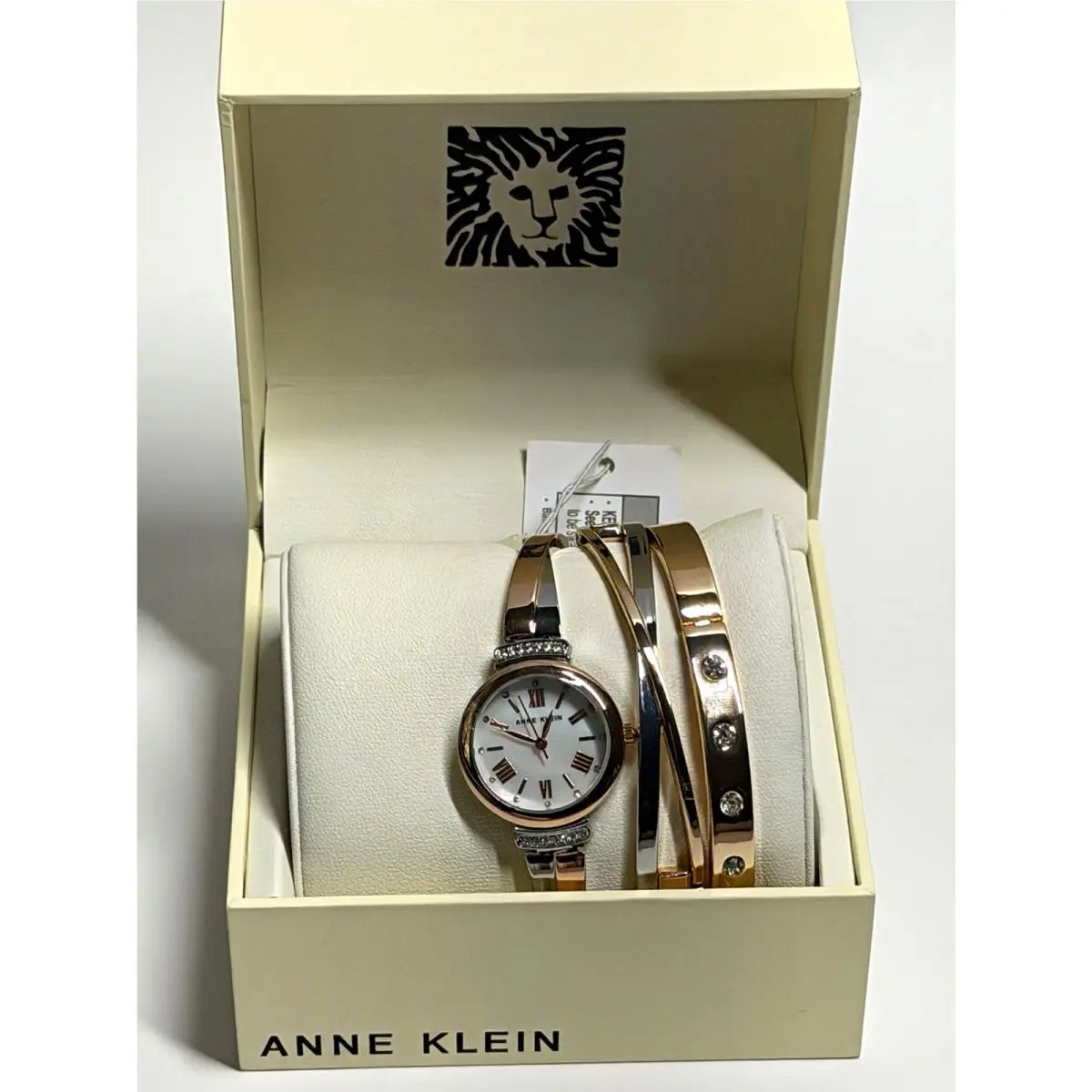 Women’s Rose Gold/silver Analog Quartz Bracelet Watch Set w/ Box by Anne Klein