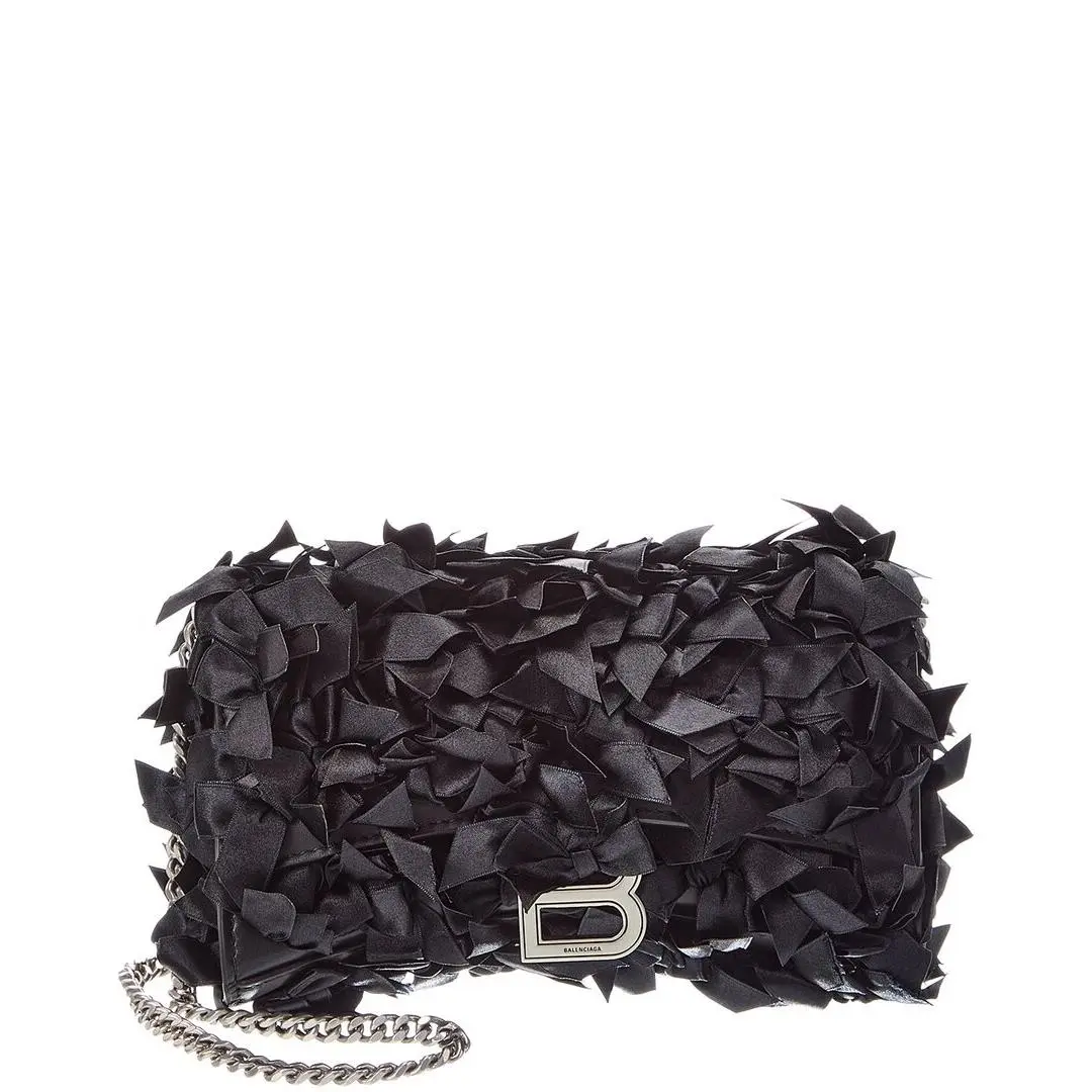 Hourglass Bow Satin Wallet On Chain Women`s Black by Balenciaga