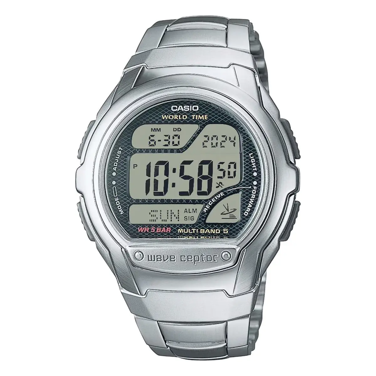 Men`s Wave Ceptor Silver Stainless Steel World Time Watch WV-58RD-1ACF by Casio