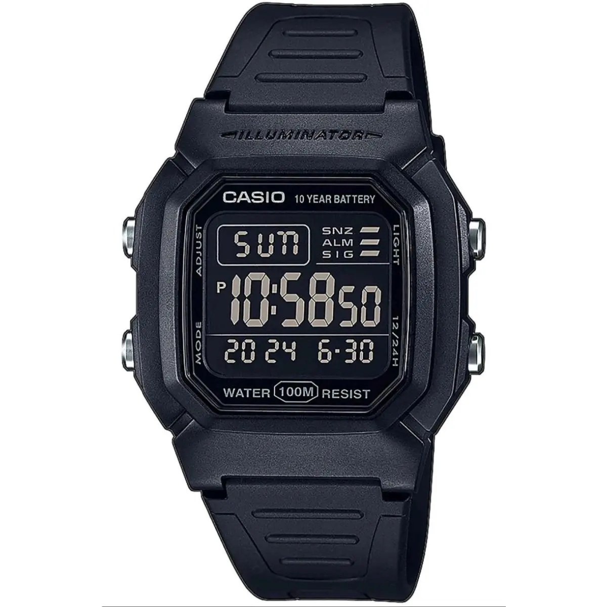 Casio Digital Watch W-800H-1BVES Black 10 Year Battery 100M Water Resist 37mm
