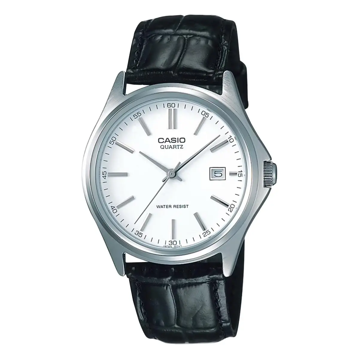 Casio Men’s Black Leather Watch with White Dial - MTP-1183E-7A