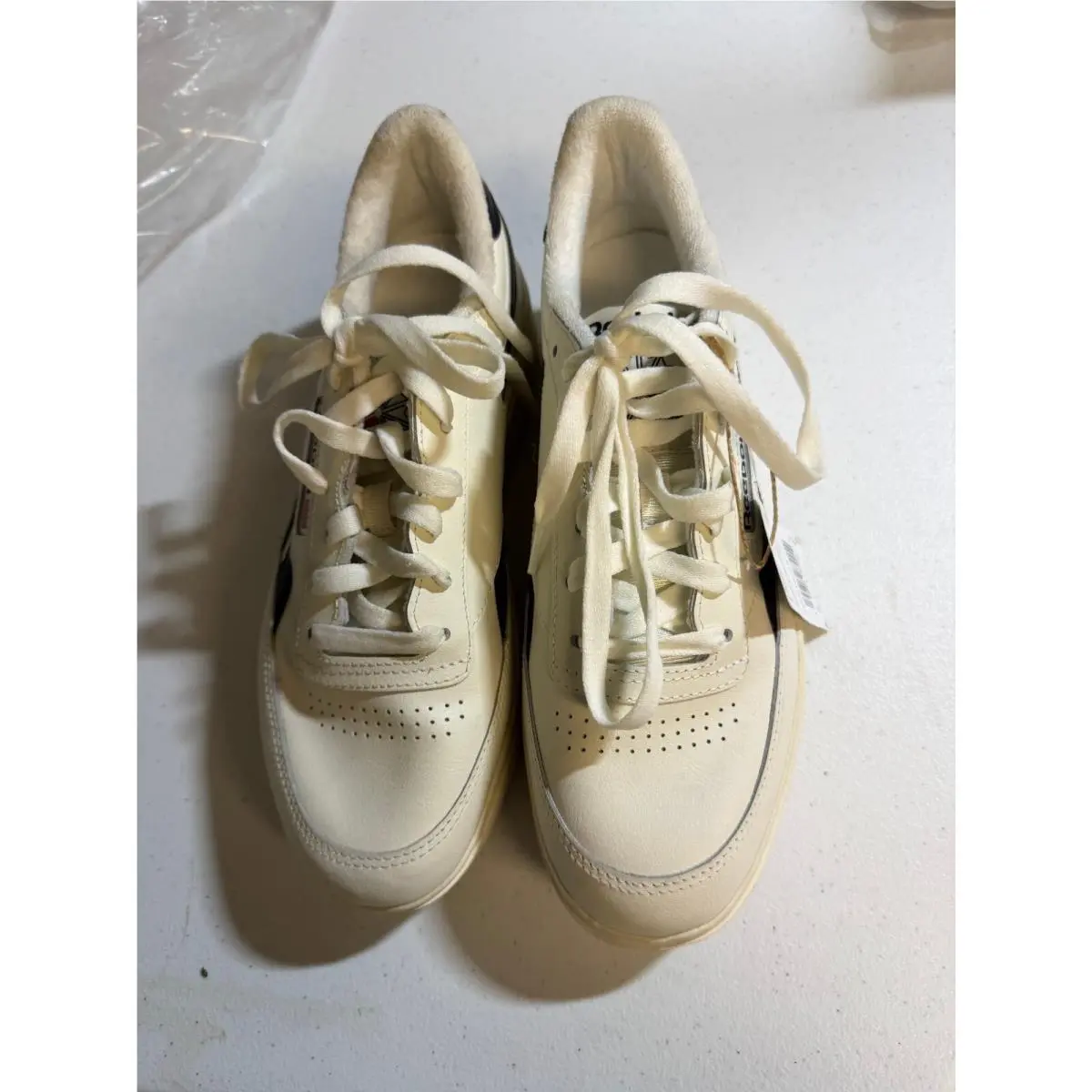 Reebok Classic Club C Double Sneakers in Cream and Black Size 8