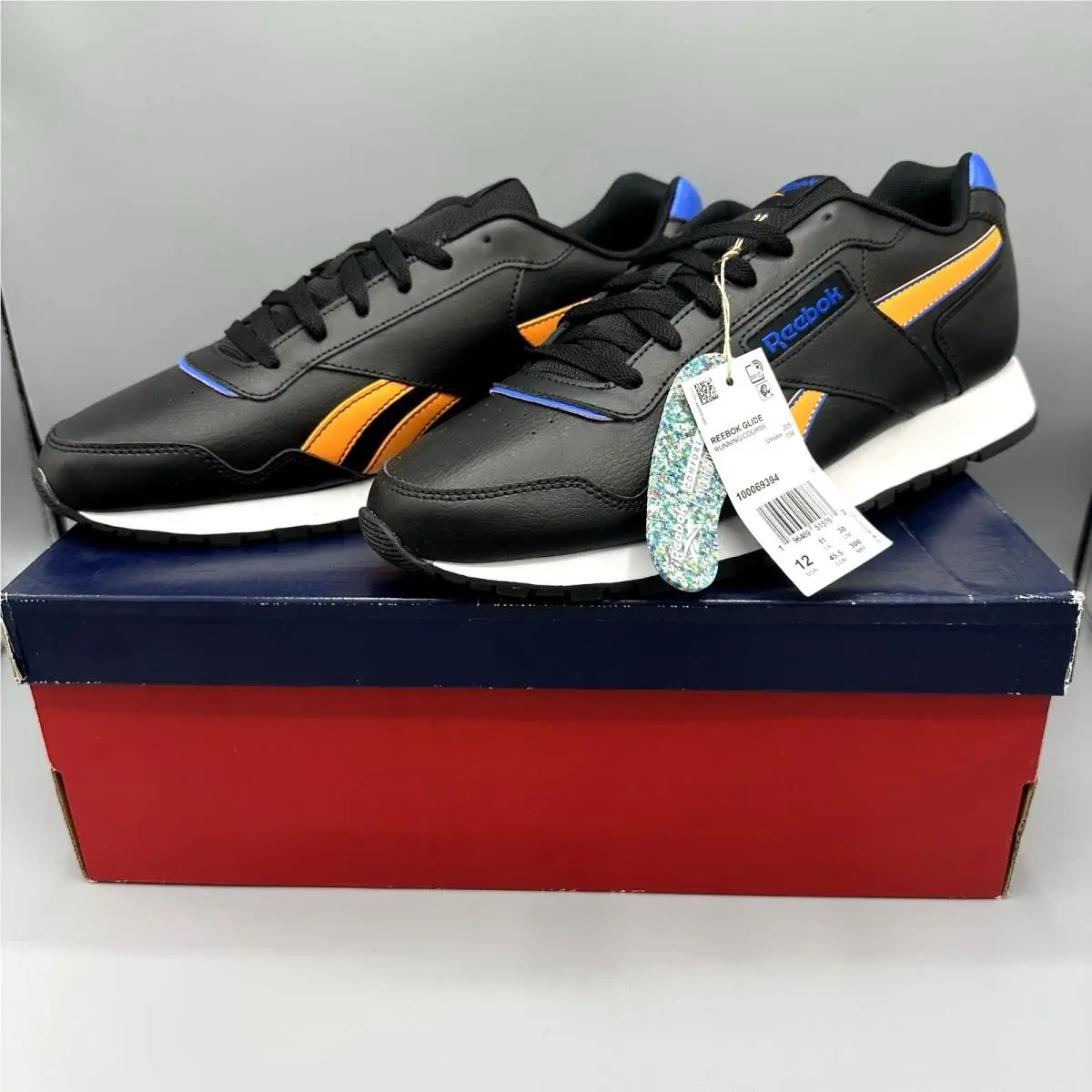 Reebok Glide Men`s Size 12 Black Orange Cobalt Classic Sneakers