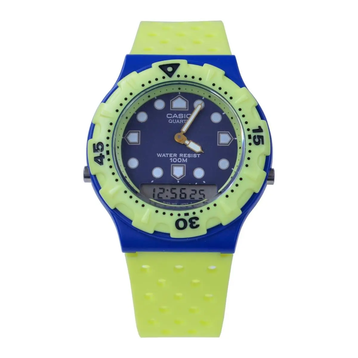 Vintage Watch AW-304 Blue Neon Green Mens Quartz by Casio