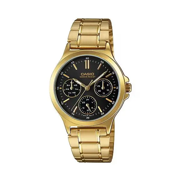 LTP-V300G-1A Women`s Gold Tone Stainless Steel Watch Black Dial Multi-dial by Casio