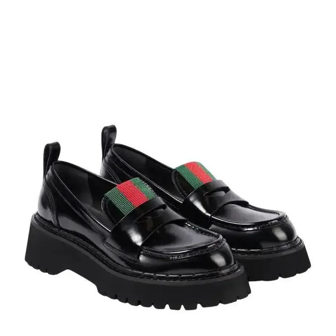 Gucci Black Leather Web Stripe Lug Sole Thea Loafer 806399