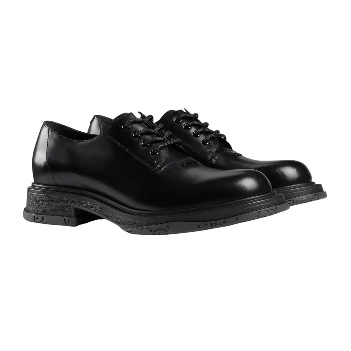 Men`s Gucci Black Leather Tonal Logo Derby Shoes 851387