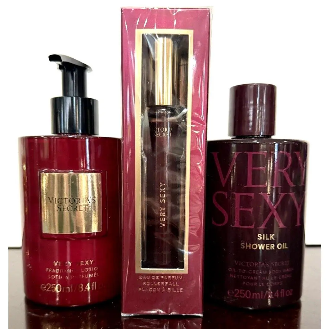 Victoria`s Secret Lot of 3 Very Sexy Body Lotion Silk Shower Oil Rollerball