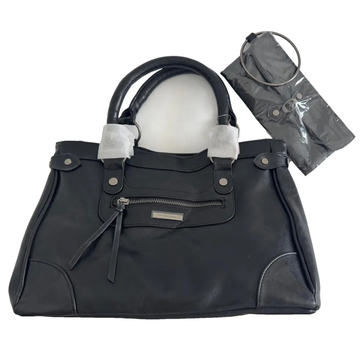 Victoria`s Secret Black Leather Satchel Handbag Clutch Set Pink Vtg Y2K by Victoria's Secret