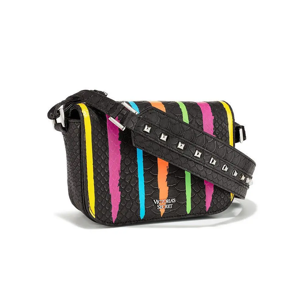Victoria`s Secret Angel Crossbody Purse Studded Hand Bag Multi-color Stripes by Victoria's Secret