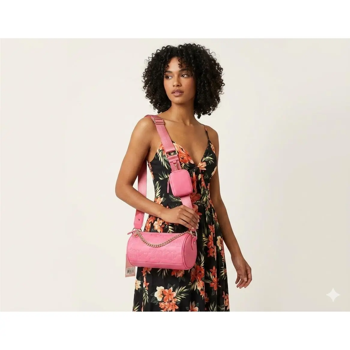 Pink  Barrel Purse Set – Embossed Hearts Gold Chain Strap by Juicy Couture
