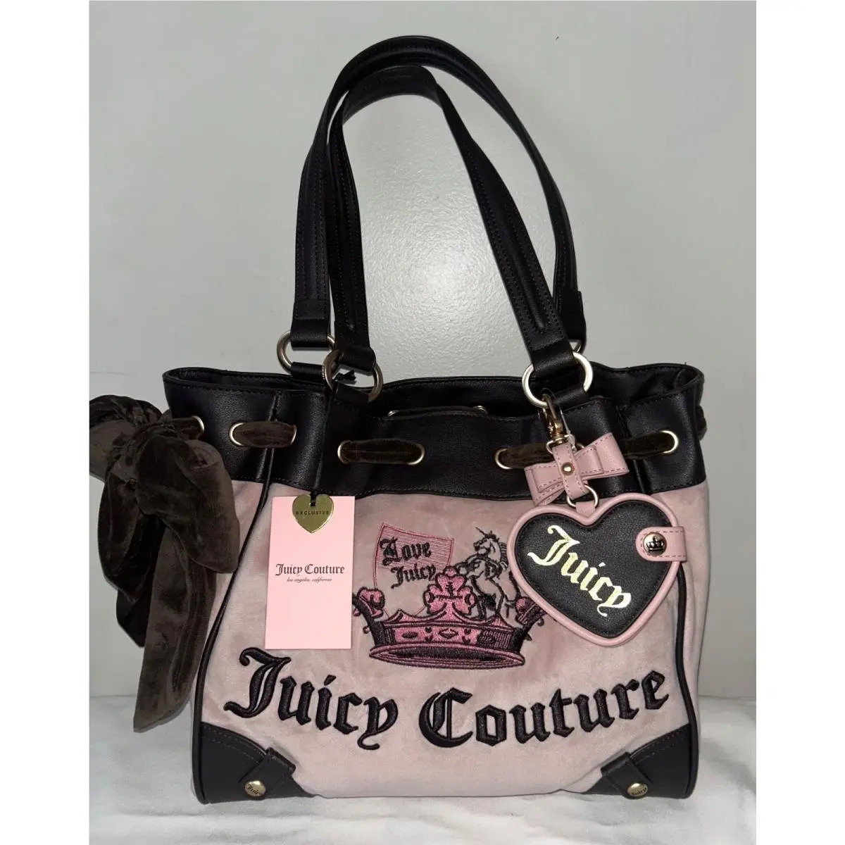 Royal Juicy Crown Daydreamer Velour Tote Dusty Blush Pink by Juicy Couture