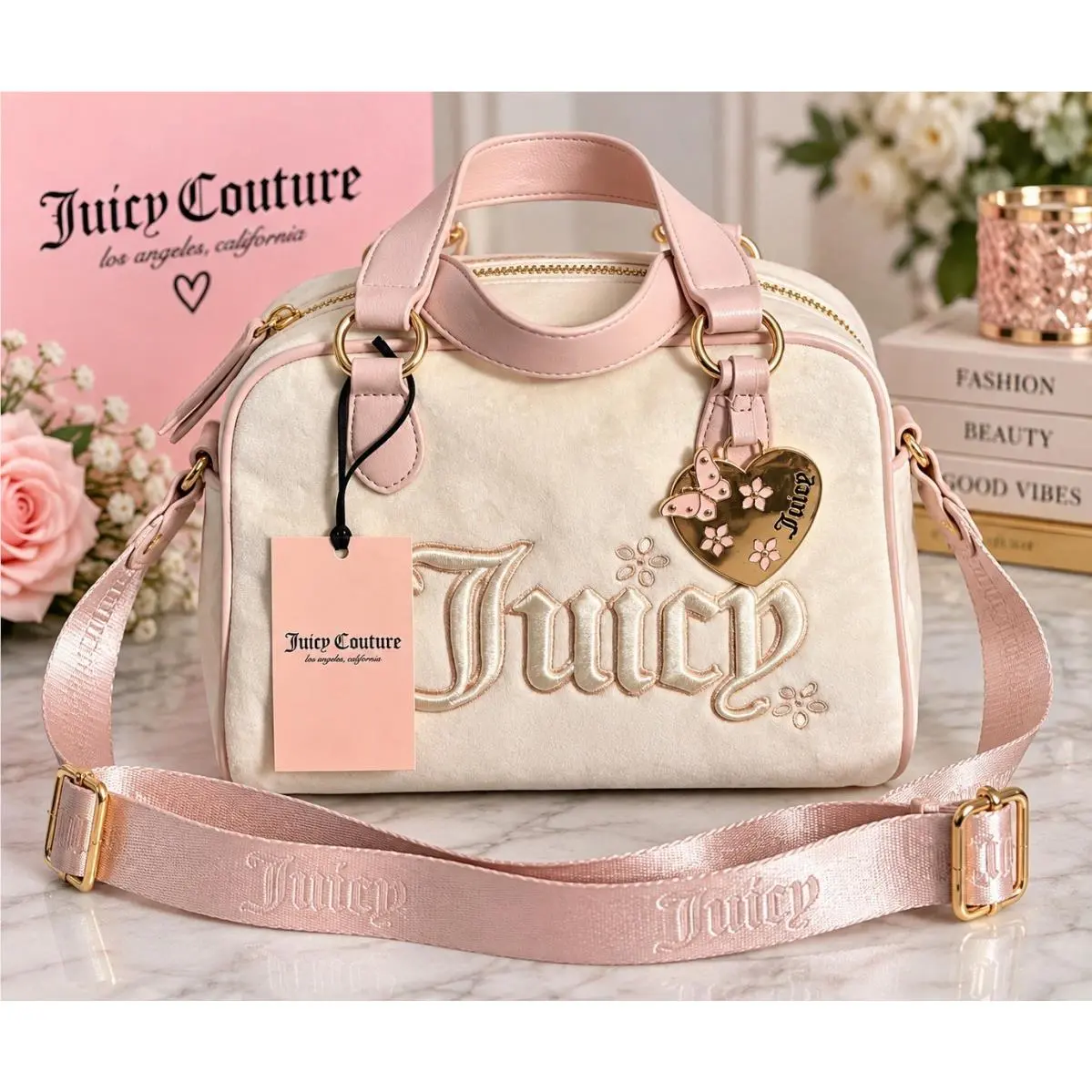 Juicy in The Sky Satchel Soft White Pink Crossbody Bag by Juicy Couture