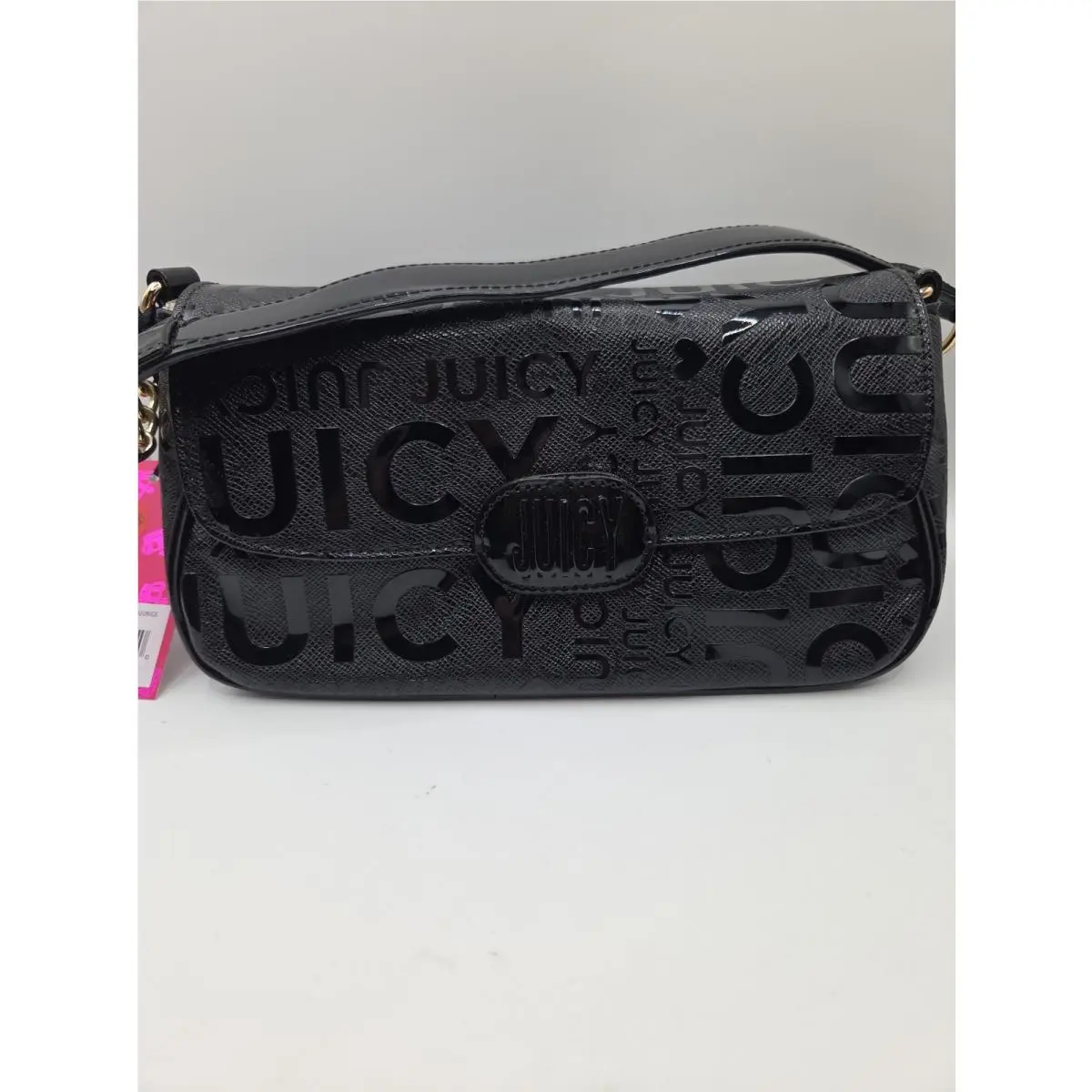 Jet Set Shoulder Bag Black Debossed Logo Purse Gold Hardware by Juicy Couture
