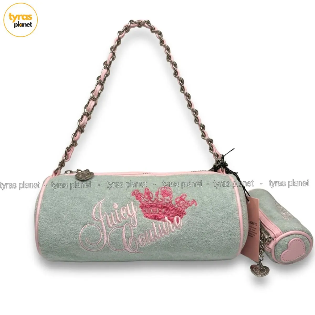 Heritage Barrel Shoulder Bag Pastel Turquoise Blue Velvet Satchel by Juicy Couture