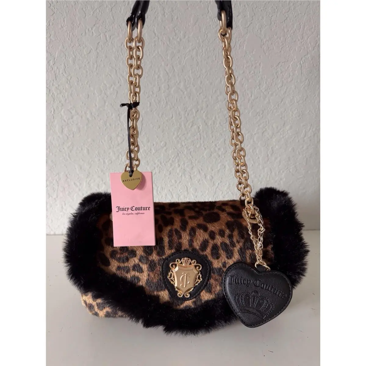 Glamour Gang Leopard Print Fur Trim Flap Crossbody Bag by Juicy Couture