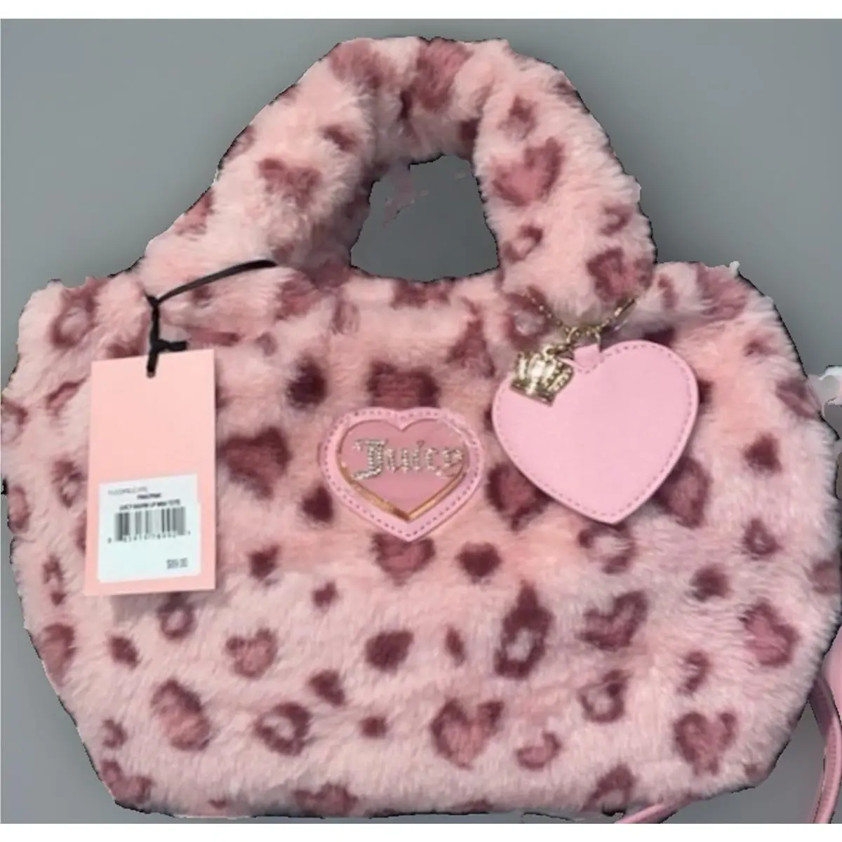 Viral  Pink Leopard Hearts Warm-up Fur Mini Tote Bag by Juicy Couture