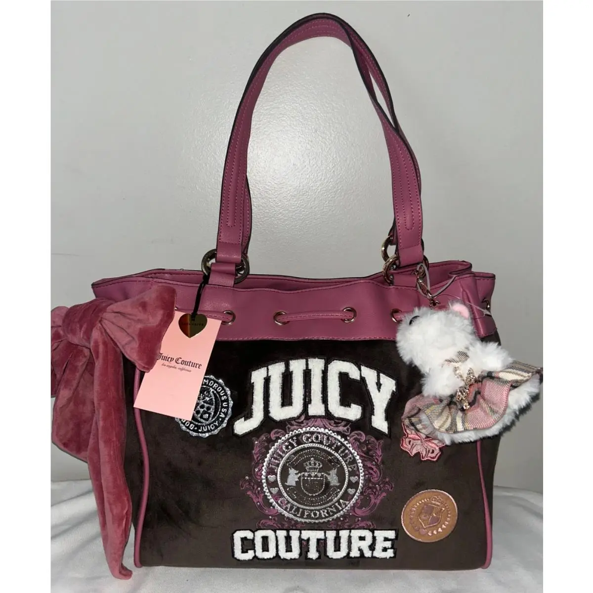 Daydreamer Juicy Varsity Velour Tote in Chocolate/mauve by Juicy Couture