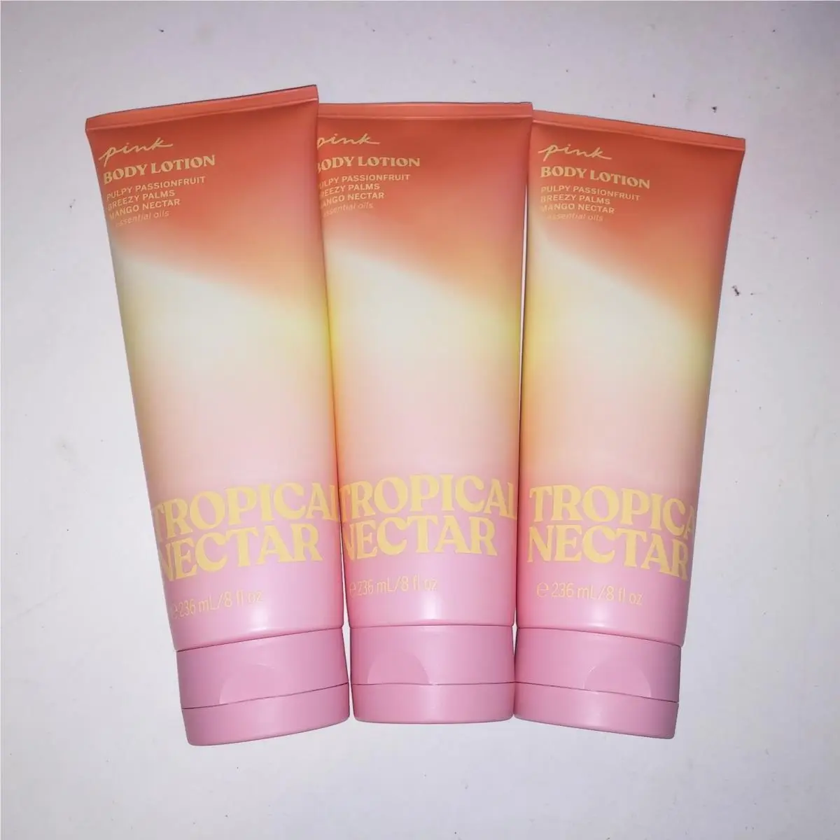 Set of 3 Victoria Secret Pink Body Lotion Tropical Nectar Full Size 8oz Each by Victoria's Secret