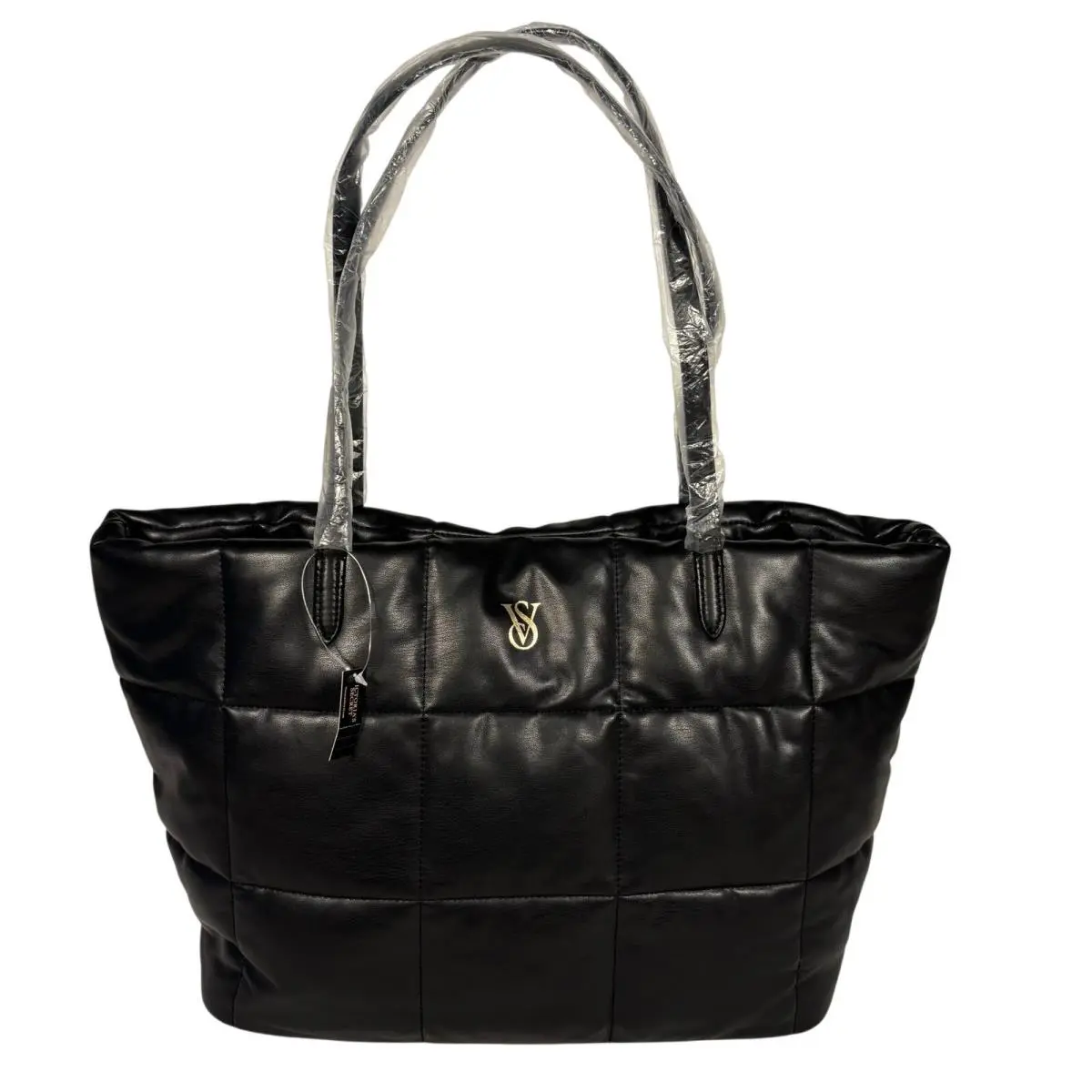 Victoria`s Secret Quilted Black Puffer Tote Duffle Leather Weekender by Victoria's Secret