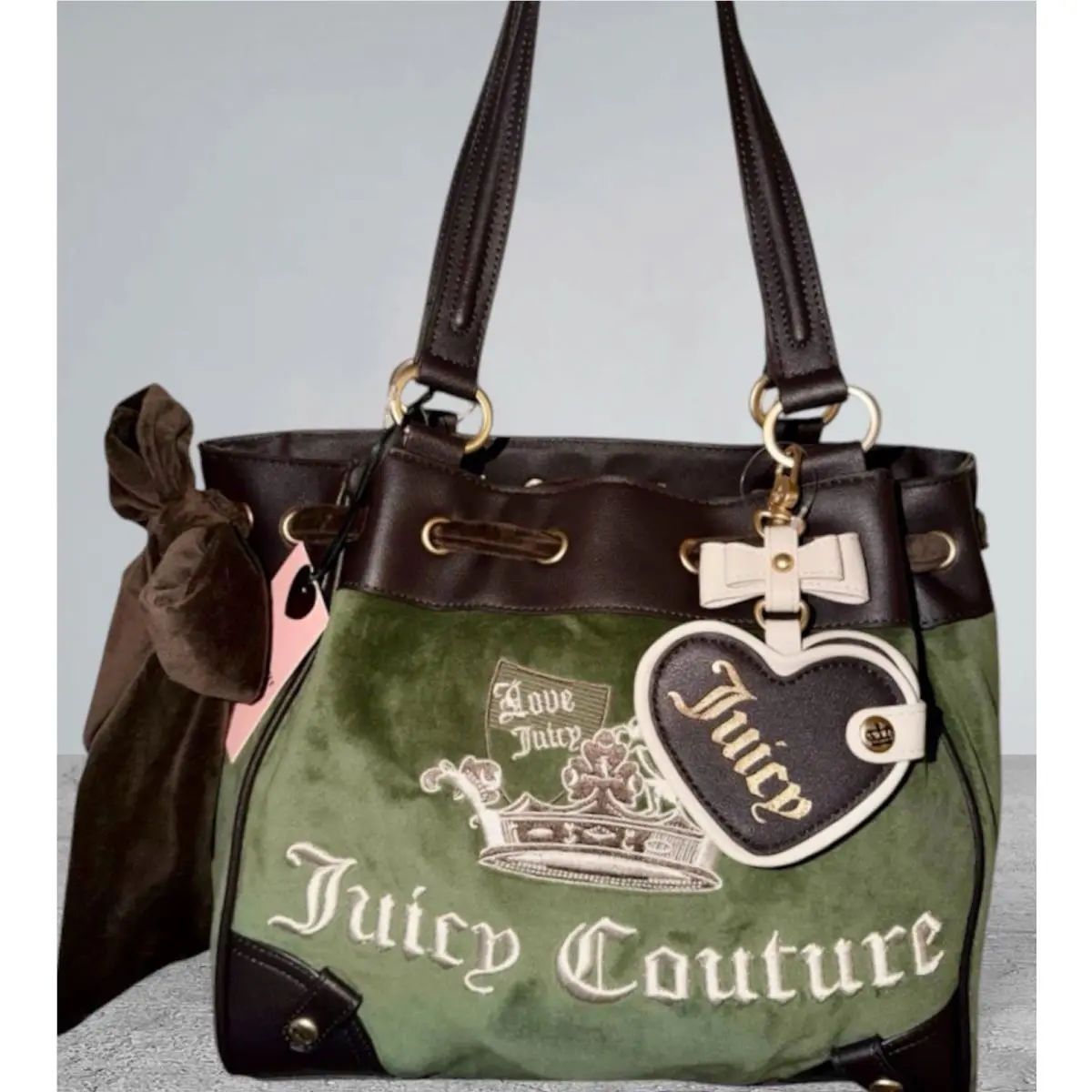 Green Brown Trim Crown Daydreamer Bag OG Gold Pockets by Juicy Couture