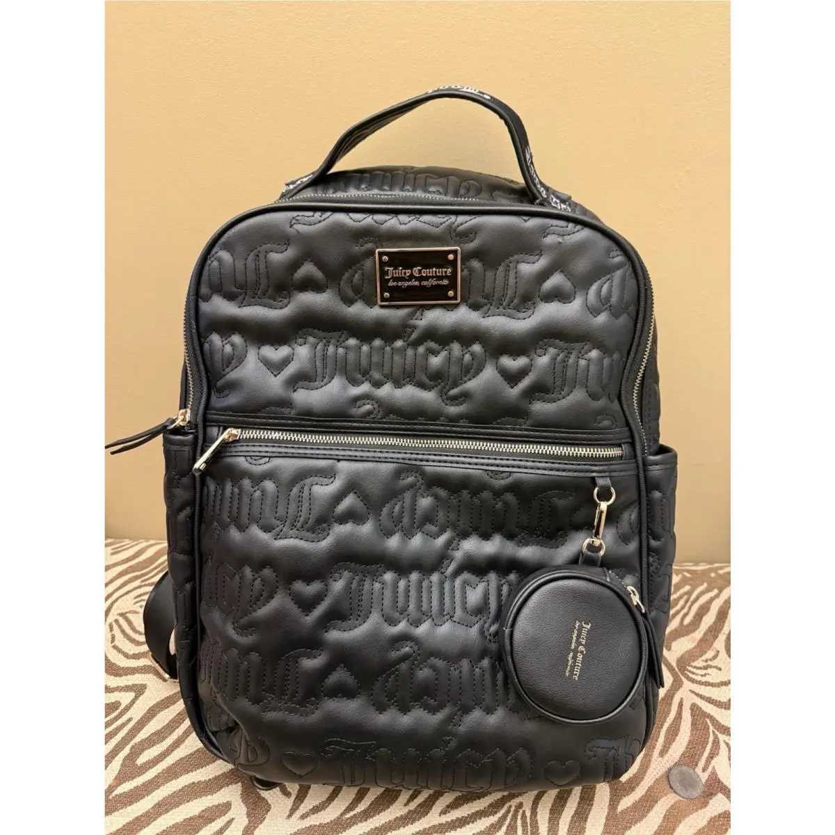 Juicy Couture Puffed Up Full Size Backpack Liquorice Black Logo Coin Purse