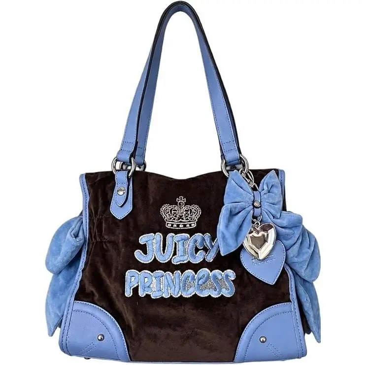 Juicy Princess Tote Bag Chocolate/blue Velour by Juicy Couture