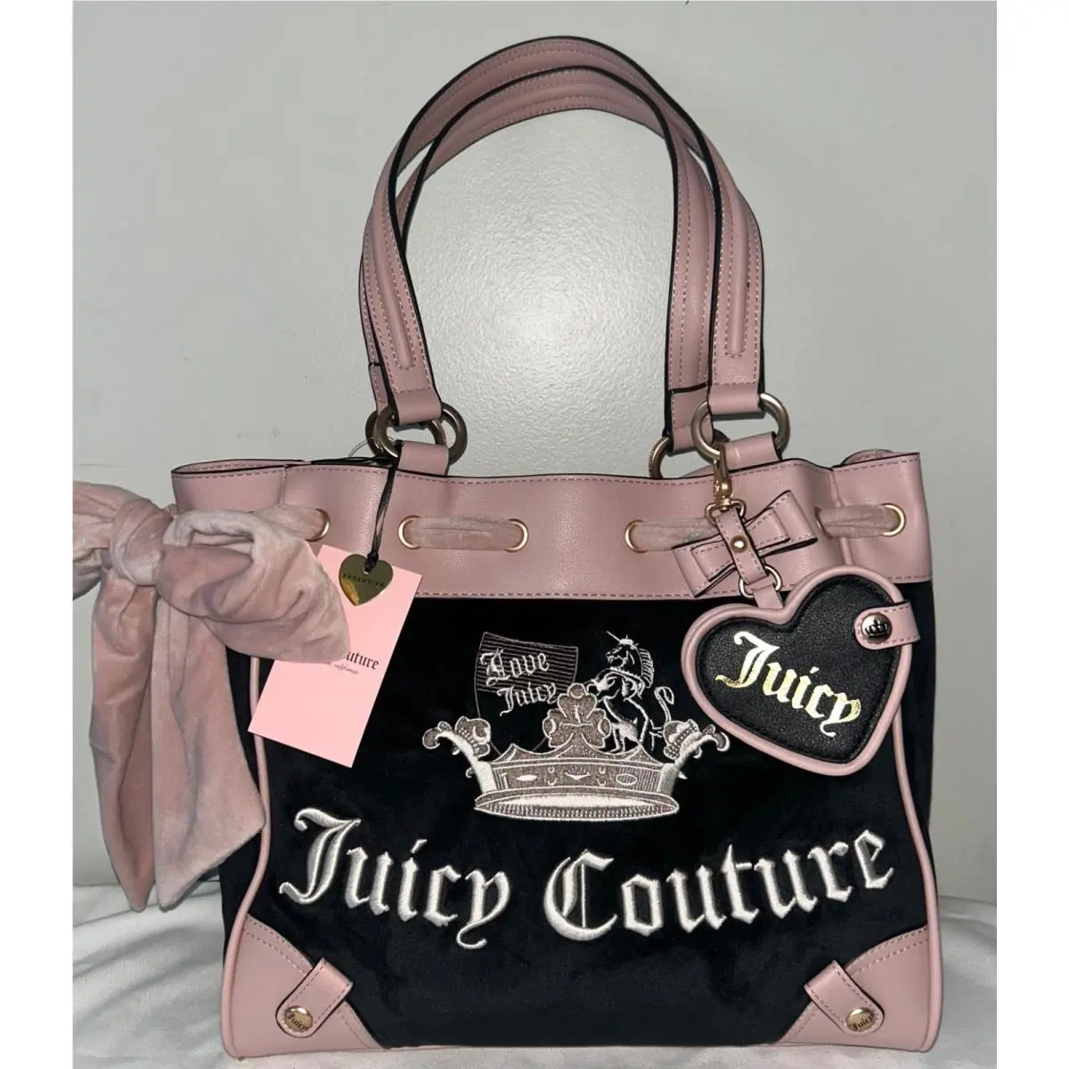 Royal Juicy Crown Daydreamer Velour Tote Black/pink by Juicy Couture
