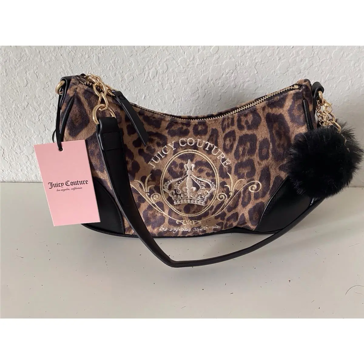 Juicy Magnifique Shoulder Bag Natural Leopard W/pom Pom Charm by Juicy Couture